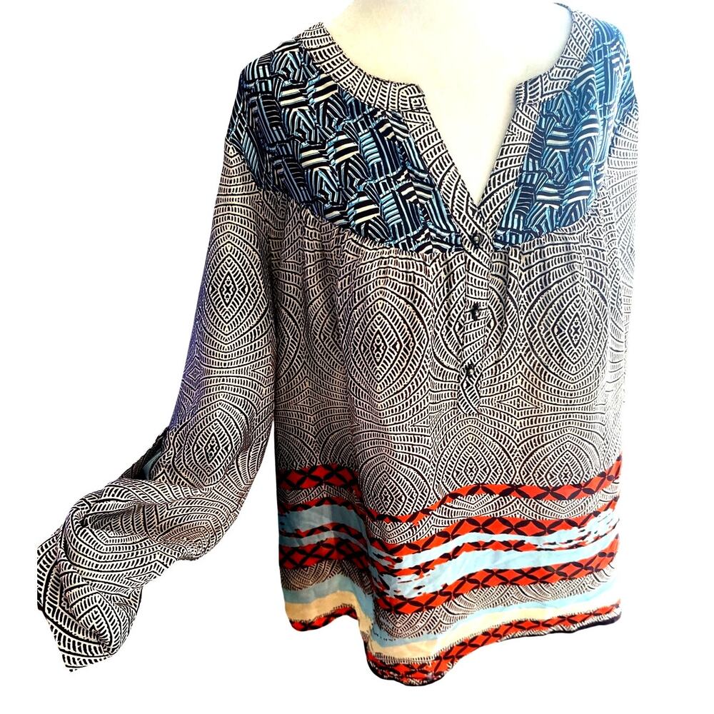 Daniel Rainn Boho Print Blouse Large Lightweight Polyester